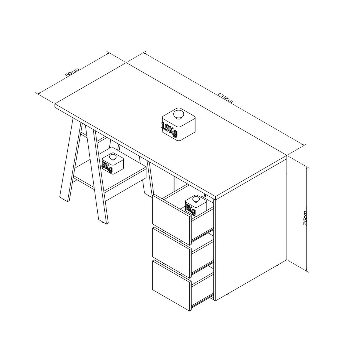 Escritorio Nórdico 3 Cajones Blanco Castaño