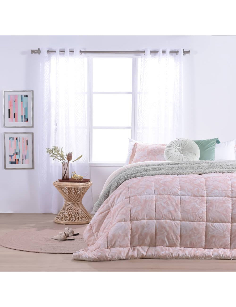 Plumón Estampado Sherpa Jardín King Rosado