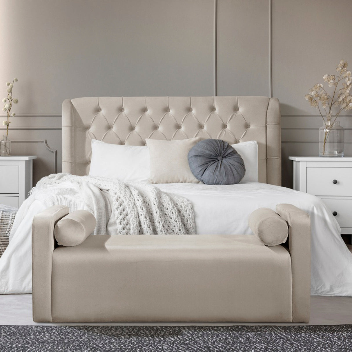 Diván Banqueta Dubai Terciopelo Crema