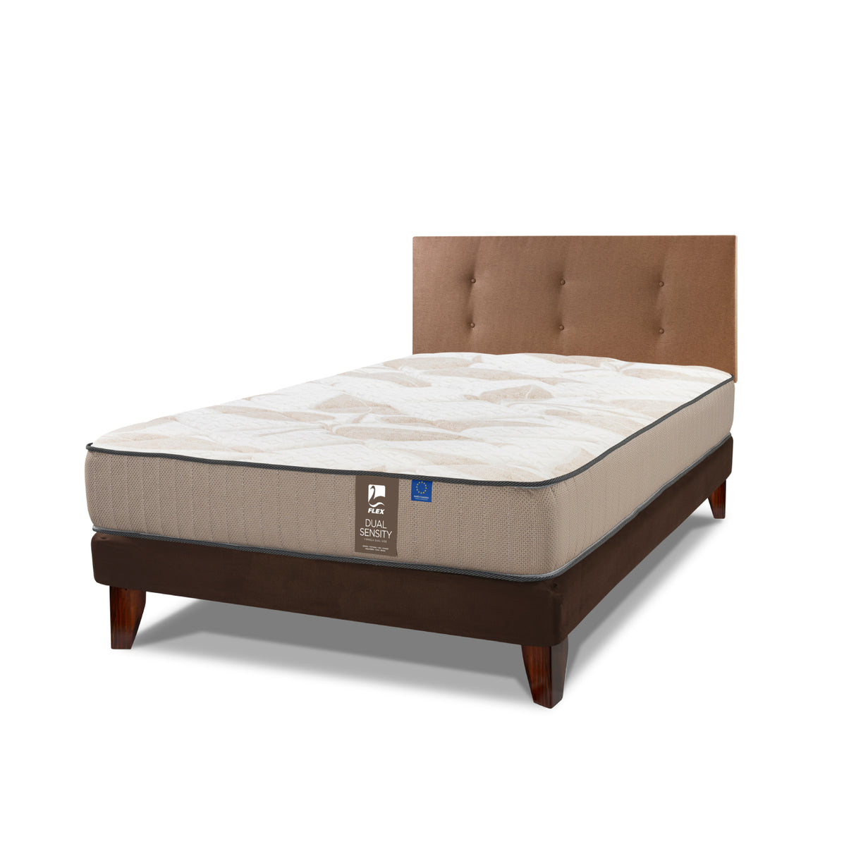 Cama Europea Dual Sensity 1.5 Plazas + Respaldo Royal Café