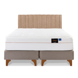 Cama Europea Calma Pocket 2 PL BOX + Respaldo Tubular Beige