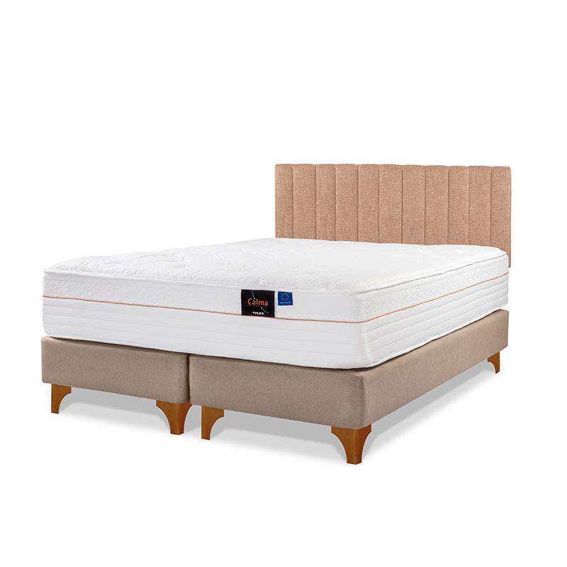 Cama Europea Calma Pocket 2 PL BOX + Respaldo Tubular Beige