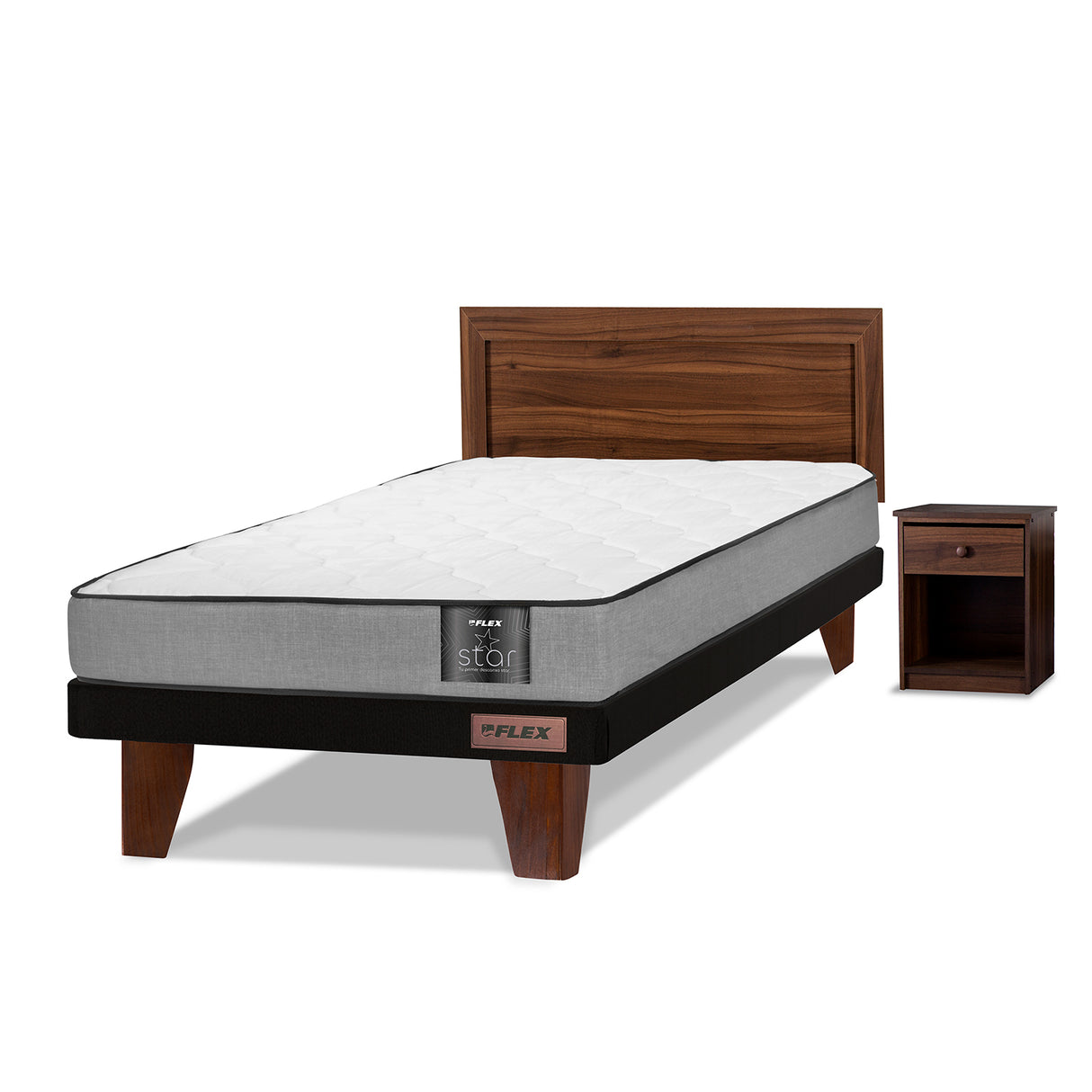 Cama Europea Flat Star 1.5 plaza (105x190) Flex + Set Asturias