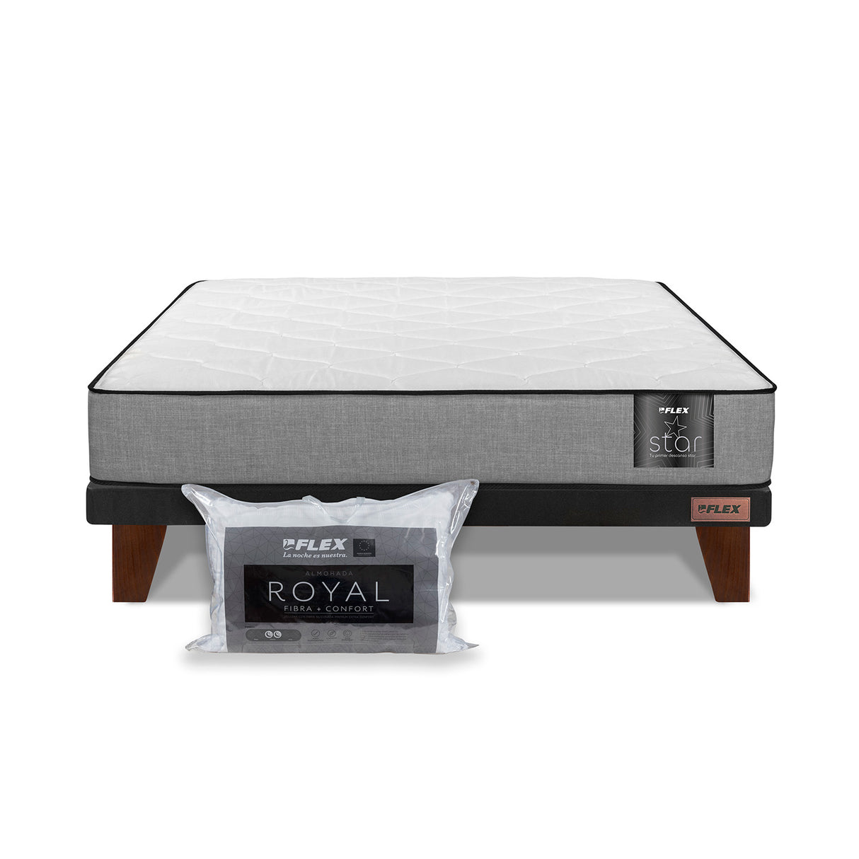 Cama Europea Flat Star 2 Plazas Base Normal + Almohada Royal