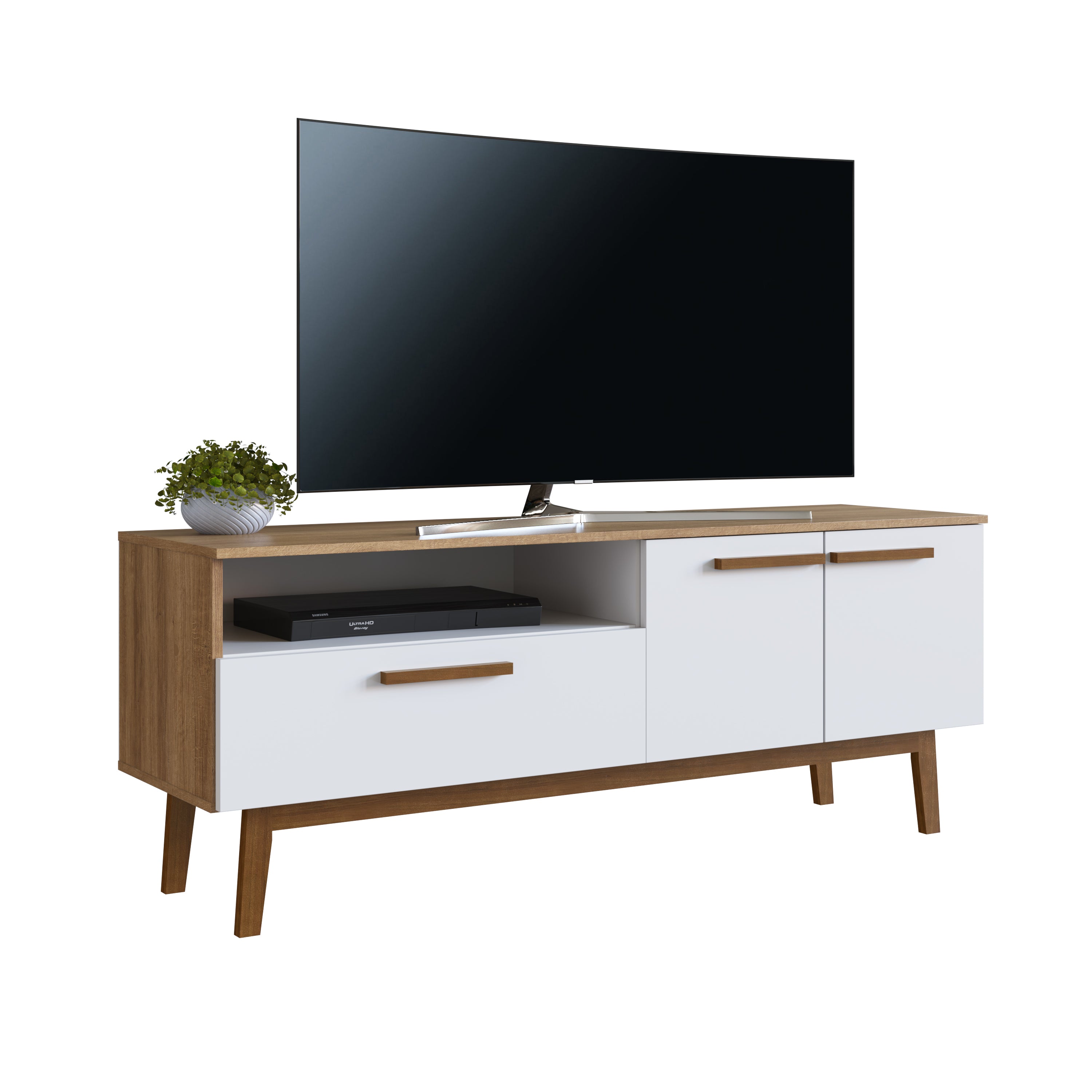 Rack Tv Barcelona Emovell Blanco Castaño B170.077 – DeFabrica.cl