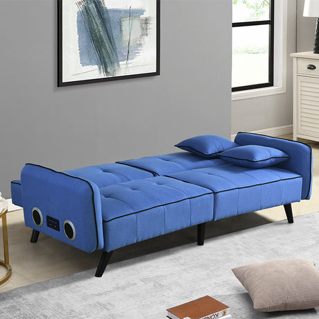 Sillón Sofá Cama 3 Cuerpos con Apoya Brazos y Parlantes bluetooth Azul