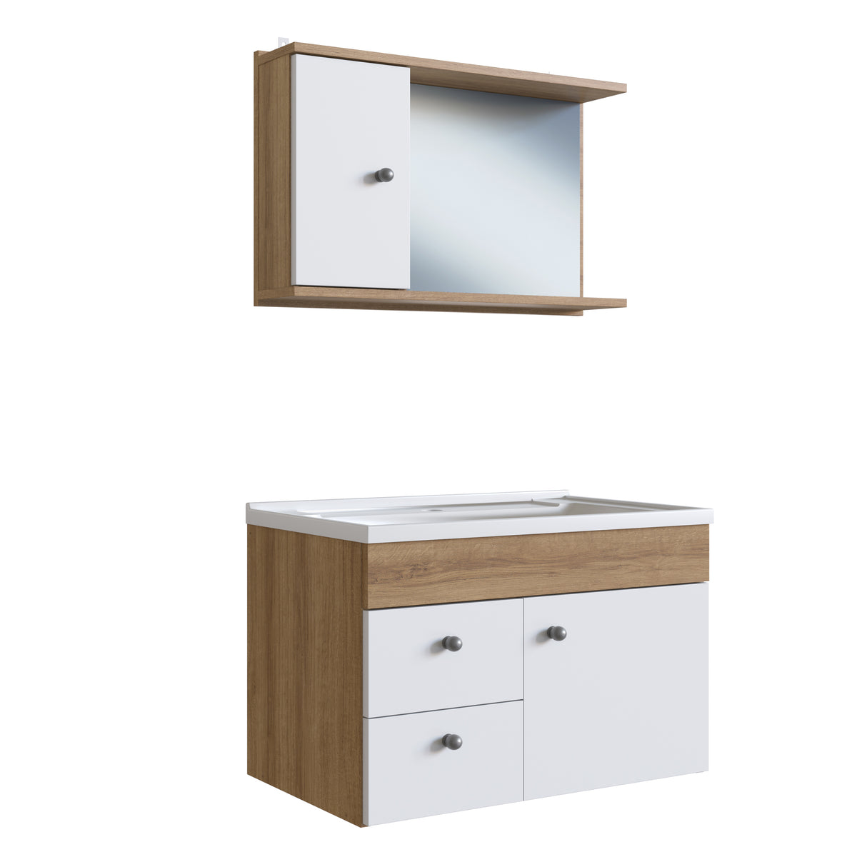 Set Vanitorio + Gabinete de baño con espejo Blanco Castaño CLVP02.077