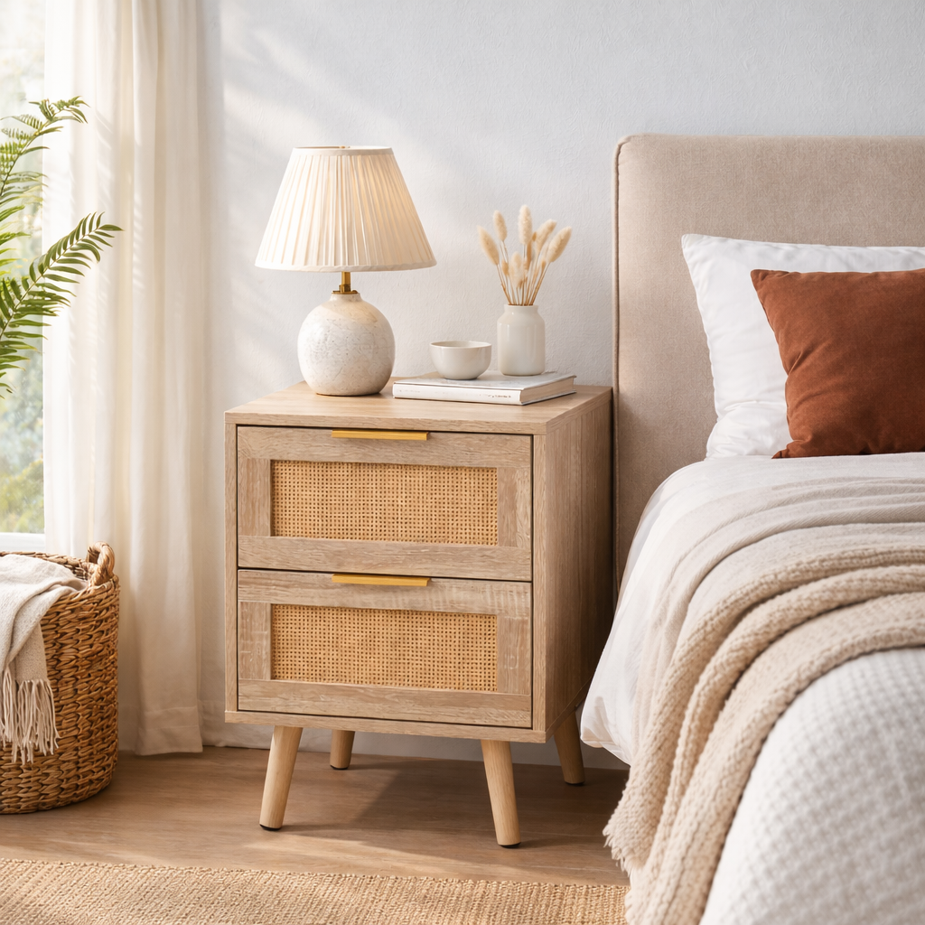 Velador Rattan Nordic 2 Cajones