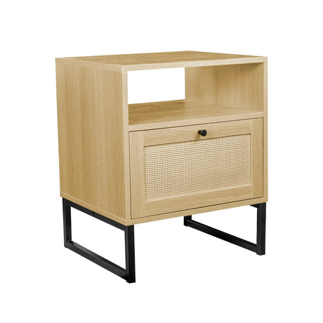 Velador Rattan Natural con Base Metálica