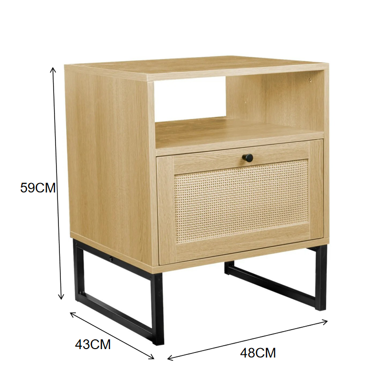 Velador Rattan Natural con Base Metálica