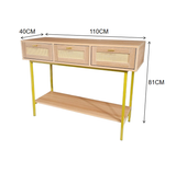 Aparador Rattan Natural con Cajones y Base Dorada 110 cm