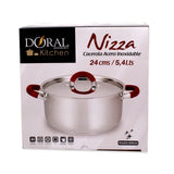Cacerola acero inoxidable 6 Litros 24 X 12 cms - tapa acero - linea nizza