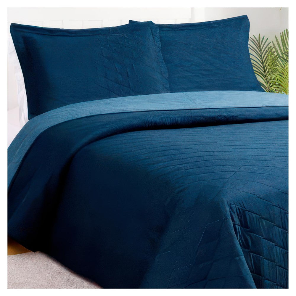 Quilt Bicolor Reversible Masel 1,5 Plazas Blue-Petróleo