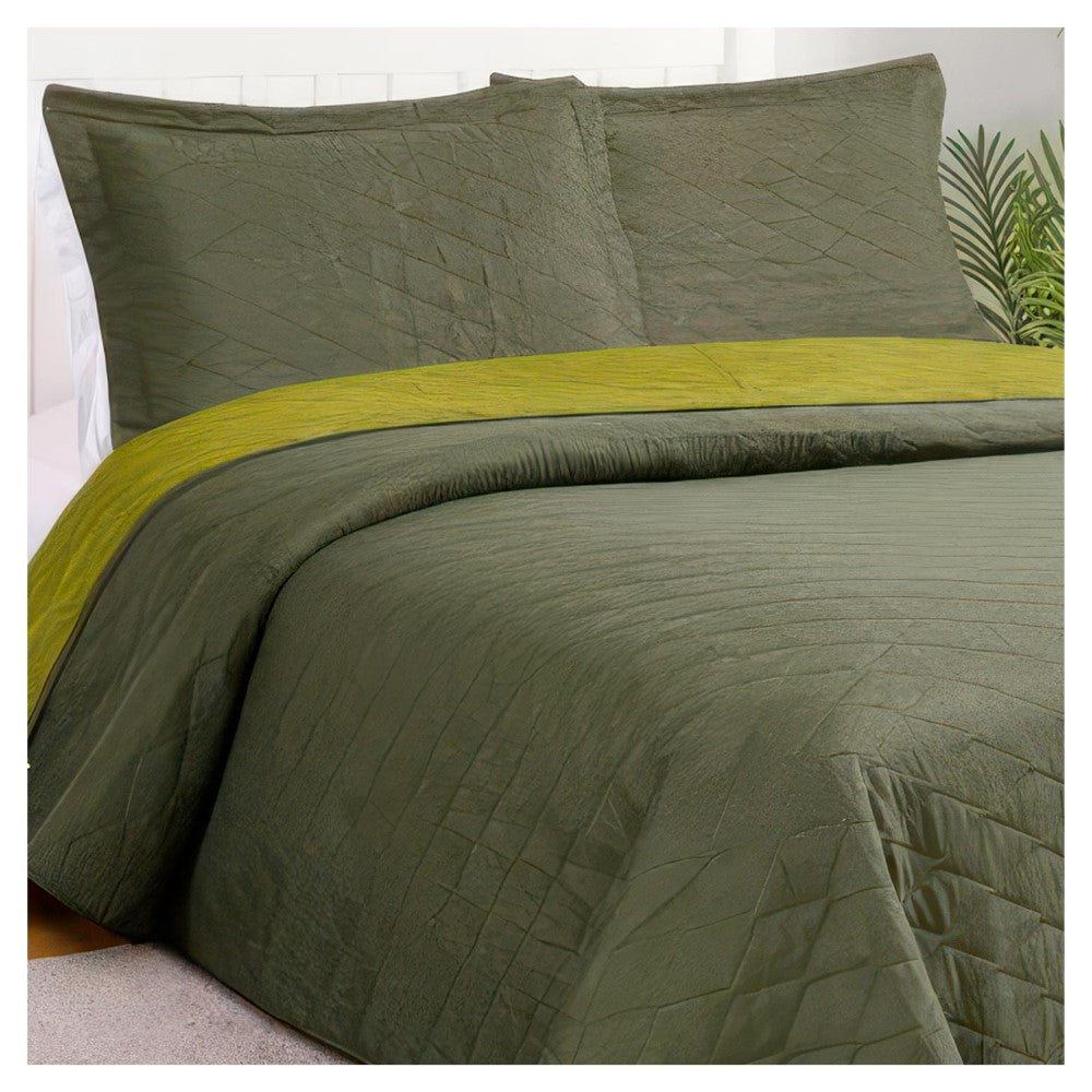 Quilt Bicolor Reversible Masel 2,5 Plazas Olive-Pistacho