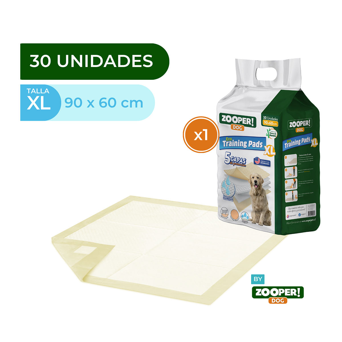 Sabanillas de Entrenamiento para Mascotas Zooper Dog Pad Talla XL 30 Un