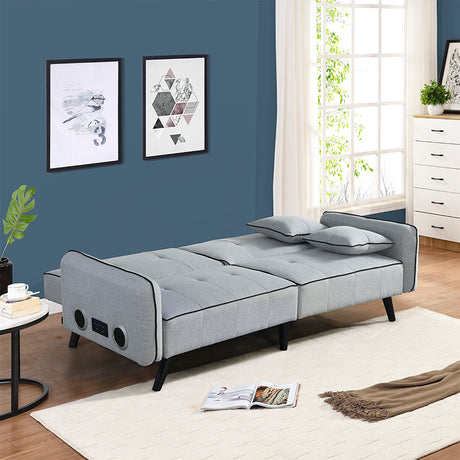 Sillón Sofá Cama 3 Cuerpos con Apoya Brazos y Parlantes bluetooth Gris