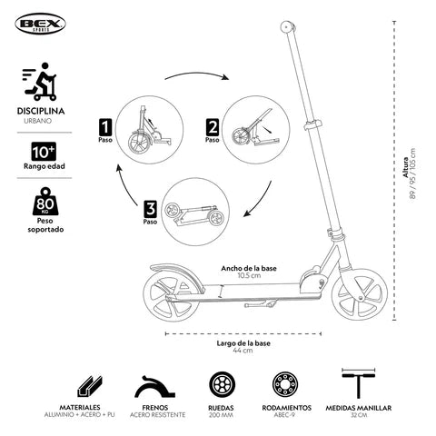 Scooter Pro Line Rueda Grande Barra Aluminio 88-100 Cm Bex