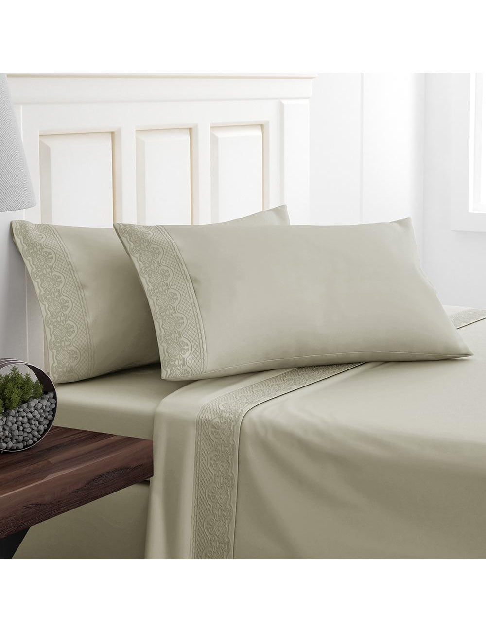 Sabanas broderie santorini microfibra - 1.5 plazas - gris