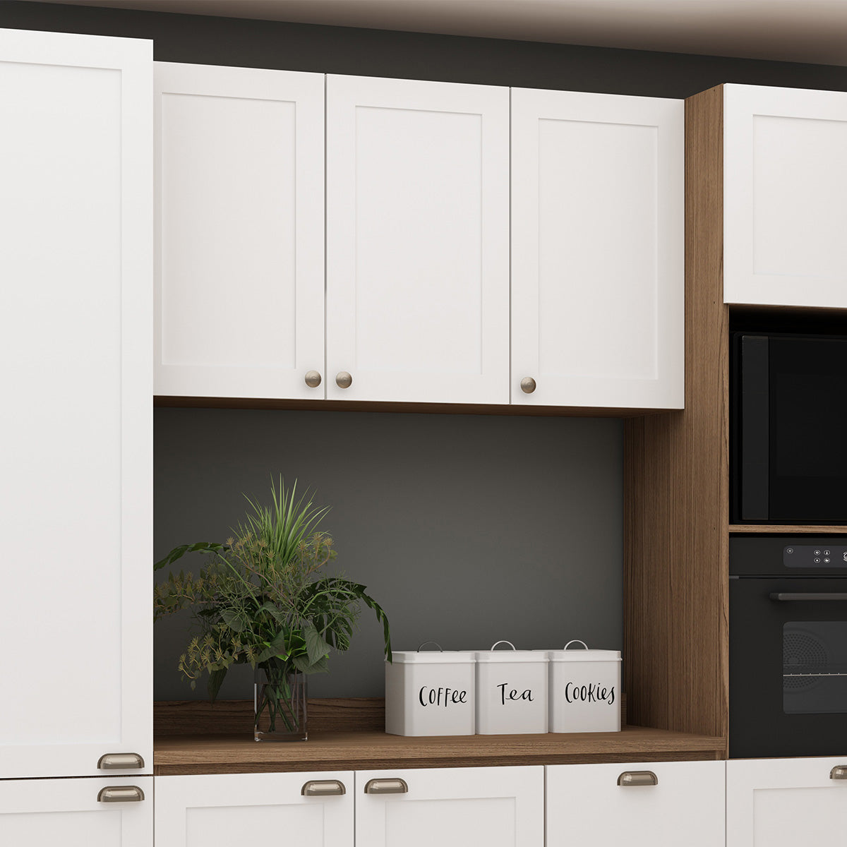 Mueble Mural Aéreo de Cocina Conecta - Ebano Fosco Blanco 1306P.0001