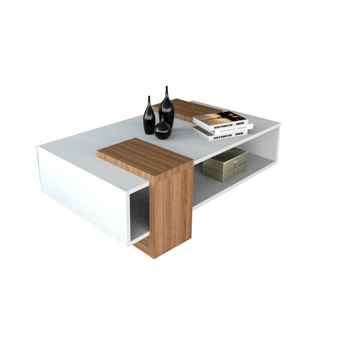 Mesa de Centro Rectangular Blanco Castaño