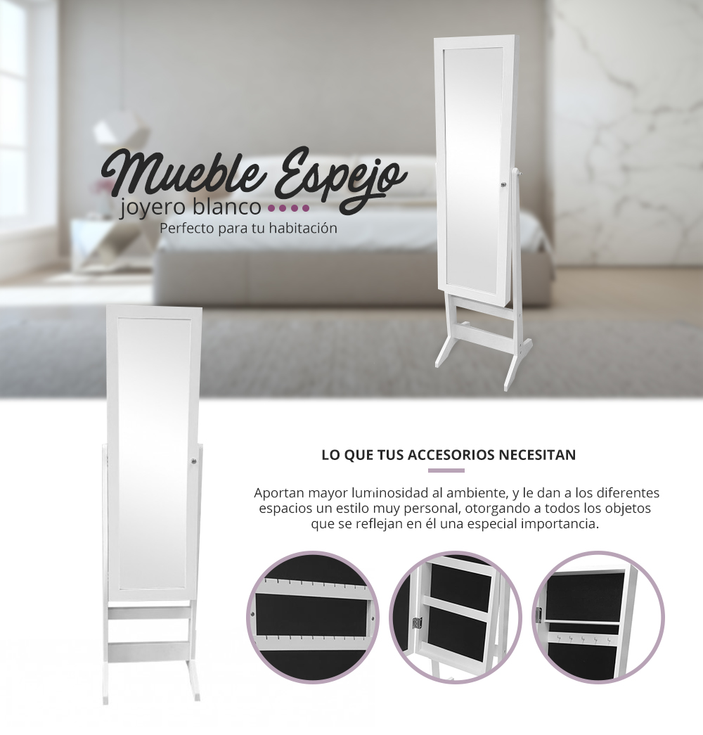Mueble Espejo Joyero Blanco